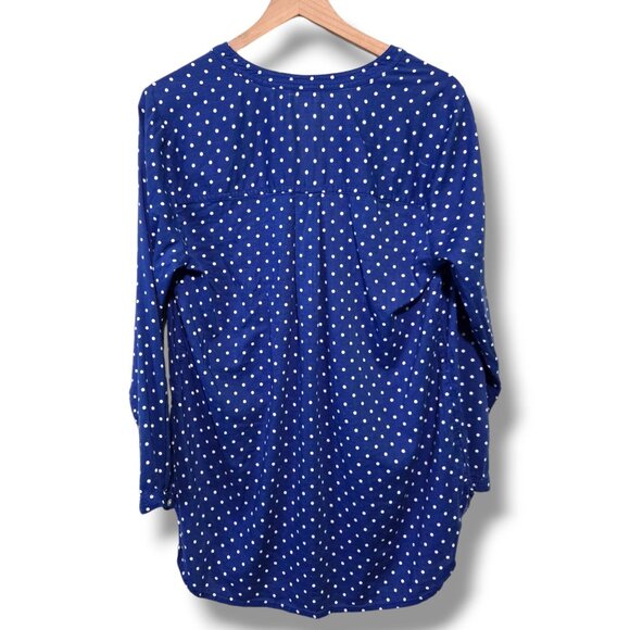 Old Navy blouse womens Large Blue polka-dot henley pullover lightweight - Picture 2 of 8